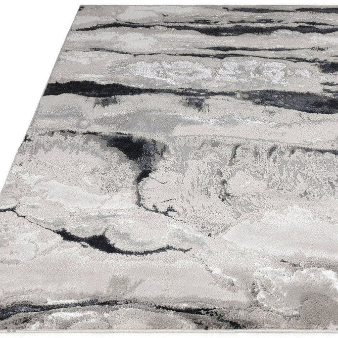 Aurora AU05 Quartz Modern Abstract Distressed Marbled Metallic Shimmer Textured High-Density Soft Smooth Low Profile Polyblend Short-Pile Silver/Grey/Charcoal Grey/Black/Cream Rug-Asiatic Carpets-Rug Love - The Most Loved Rug Store