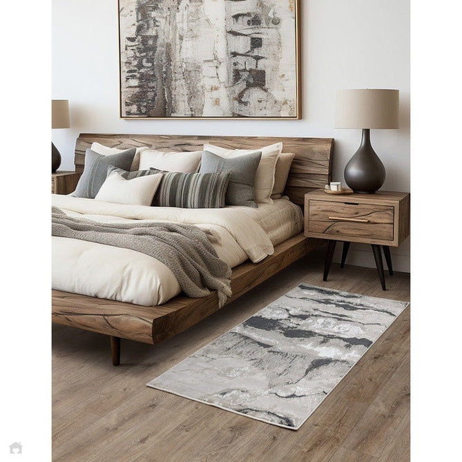 Aurora AU05 Quartz Modern Abstract Distressed Marbled Metallic Shimmer Textured High-Density Soft Smooth Low Profile Polyblend Short-Pile Silver/Grey/Charcoal Grey/Black/Cream Rug-Asiatic Carpets-Rug Love - The Most Loved Rug Store