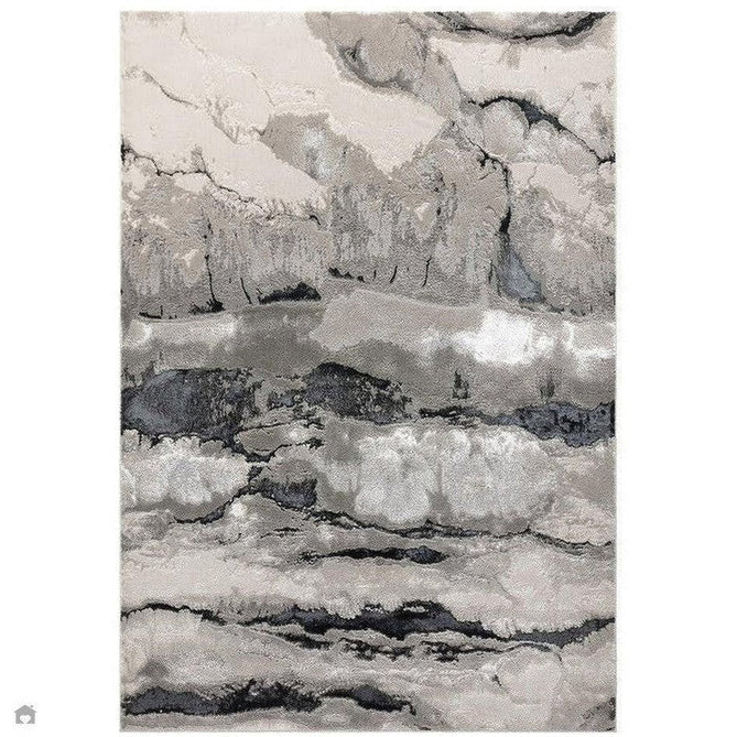 Aurora AU05 Quartz Modern Abstract Distressed Marbled Metallic Shimmer Textured High-Density Soft Smooth Low Profile Polyblend Short-Pile Silver/Grey/Charcoal Grey/Black/Cream Rug-Asiatic Carpets-Rug Love - The Most Loved Rug Store
