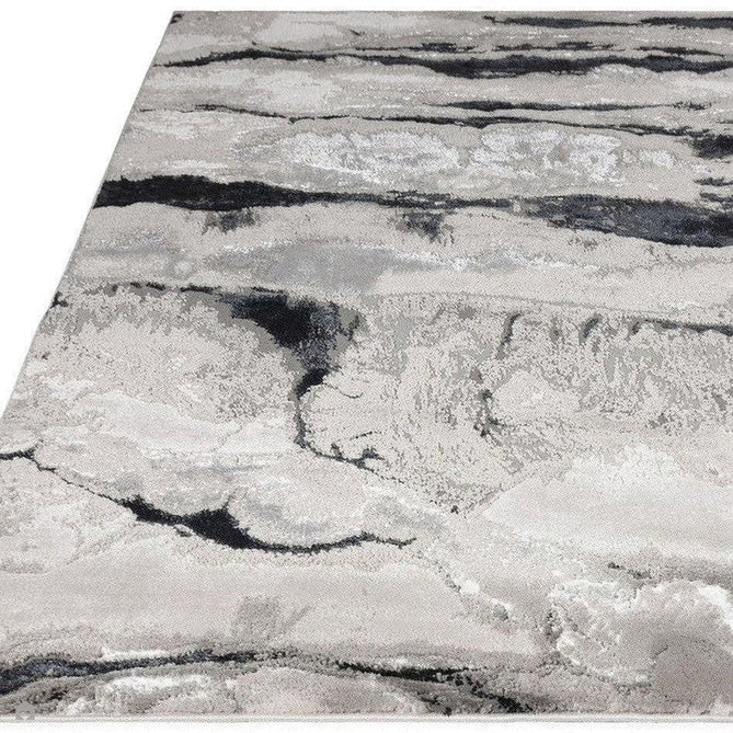 Aurora AU05 Quartz Modern Abstract Distressed Marbled Metallic Shimmer Textured High-Density Soft Smooth Low Profile Short-Pile Silver/Grey/Black Rug-Asiatic Carpets-Rug Love - The Most Loved Rug Store