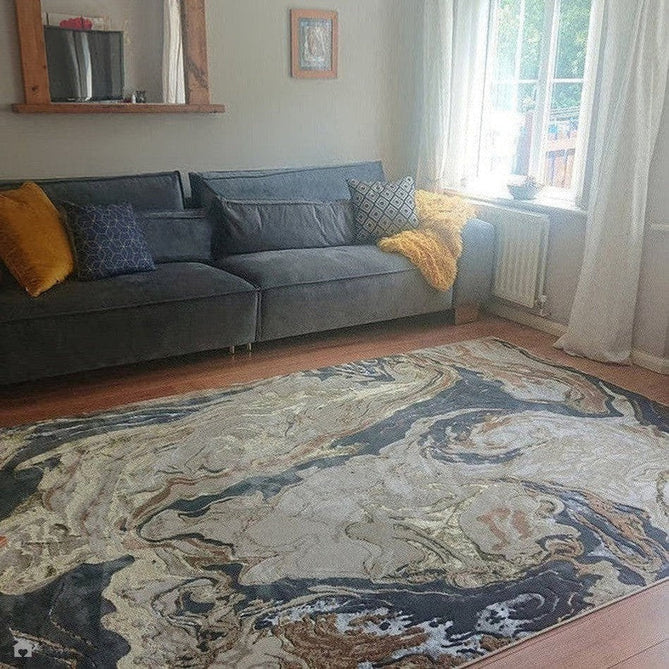 Aurora AU08 Marble Modern Abstract Distressed Marbled Metallic Shimmer Textured High-Density Soft Smooth Low Profile Polyblend Short-Pile Beige/Gold/Grey/Bronze/Cream/Black Rug-Asiatic Carpets-Rug Love - The Most Loved Rug Store