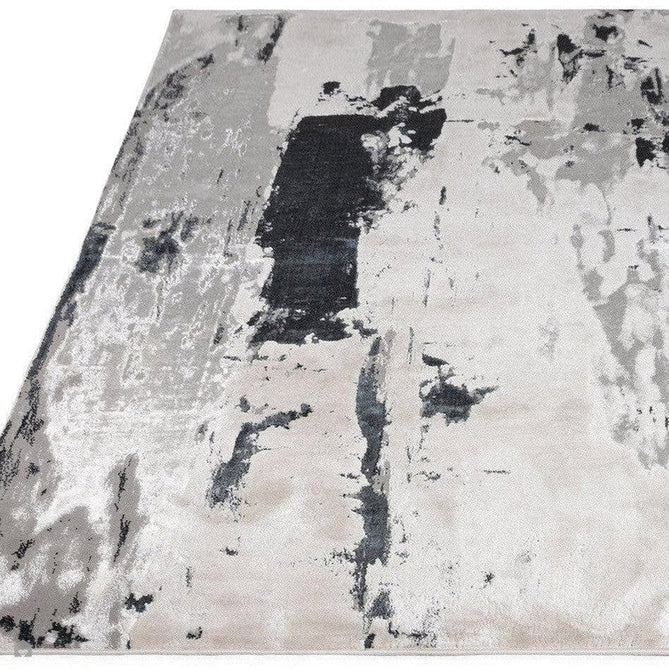 Aurora AU10 Glacier Modern Abstract Distressed Marbled Metallic Shimmer Textured High-Density Soft Smooth Low Profile Polyblend Short-Pile Silver/Grey/Black Runner-Asiatic Carpets-Rug Love - The Most Loved Rug Store