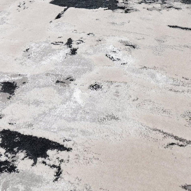 Aurora AU10 Glacier Modern Abstract Distressed Marbled Metallic Shimmer Textured High-Density Soft Smooth Low Profile Polyblend Short-Pile Silver/Grey/Black Runner-Asiatic Carpets-Rug Love - The Most Loved Rug Store