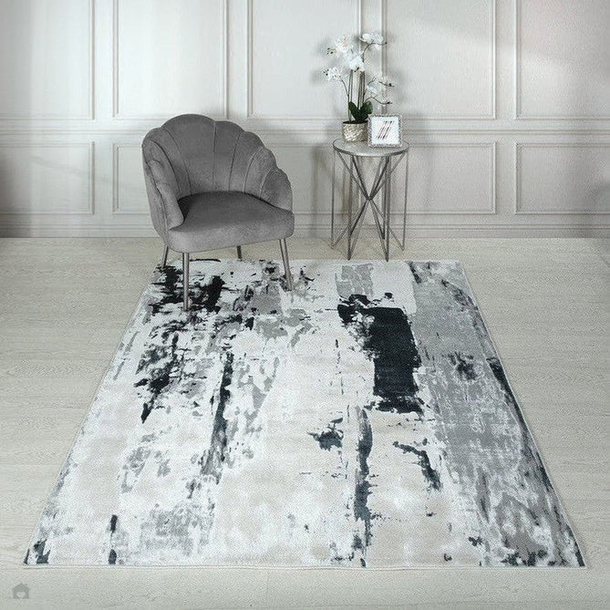 Aurora AU10 Glacier Modern Abstract Distressed Marbled Metallic Shimmer Textured High-Density Soft Smooth Low Profile Polyblend Short-Pile Silver/Grey/Black Runner-Asiatic Carpets-Rug Love - The Most Loved Rug Store
