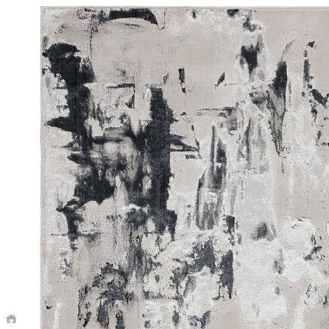Aurora AU10 Glacier Modern Abstract Distressed Marbled Metallic Shimmer Textured High-Density Soft Smooth Low Profile Polyblend Short-Pile Silver/Grey/Black/Charcoal/Cream Rug-Asiatic Carpets-Rug Love - The Most Loved Rug Store