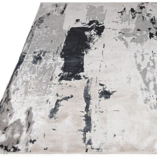 Aurora AU10 Glacier Modern Abstract Distressed Marbled Metallic Shimmer Textured High-Density Soft Smooth Low Profile Polyblend Short-Pile Silver/Grey/Black/Charcoal/Cream Rug-Asiatic Carpets-Rug Love - The Most Loved Rug Store