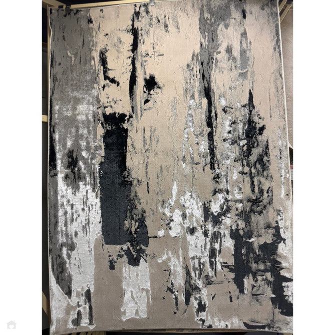 Aurora AU10 Glacier Modern Abstract Distressed Marbled Metallic Shimmer Textured High-Density Soft Smooth Low Profile Polyblend Short-Pile Silver/Grey/Black/Charcoal/Cream Rug-Asiatic Carpets-Rug Love - The Most Loved Rug Store