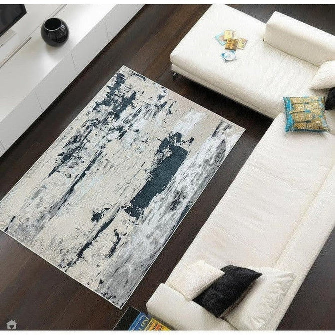 Aurora AU10 Glacier Modern Abstract Distressed Marbled Metallic Shimmer Textured High-Density Soft Smooth Low Profile Polyblend Short-Pile Silver/Grey/Black/Charcoal/Cream Rug-Asiatic Carpets-Rug Love - The Most Loved Rug Store