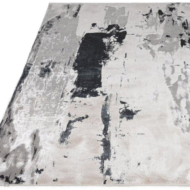 Aurora AU10 Glacier Modern Abstract Distressed Marbled Metallic Shimmer Textured High-Density Soft Smooth Low Profile Polyblend Short-Pile Silver/Grey/Black/Charcoal/Cream Rug-Asiatic Carpets-Rug Love - The Most Loved Rug Store