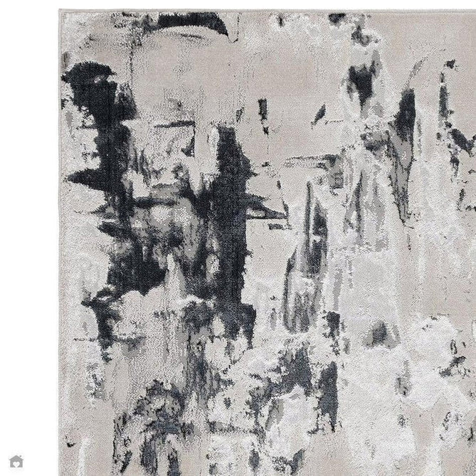 Aurora AU10 Glacier Modern Abstract Distressed Marbled Metallic Shimmer Textured High-Density Soft Smooth Low Profile Polyblend Short-Pile Silver/Grey/Black/Charcoal/Cream Rug-Asiatic Carpets-Rug Love - The Most Loved Rug Store