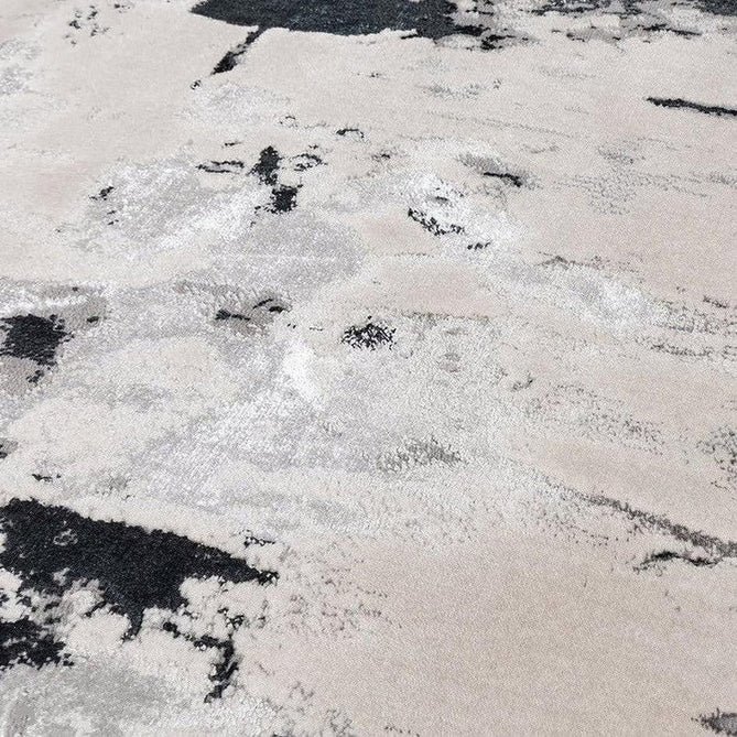 Aurora AU10 Glacier Modern Abstract Distressed Marbled Metallic Shimmer Textured High-Density Soft Smooth Low Profile Polyblend Short-Pile Silver/Grey/Black/Charcoal/Cream Rug-Asiatic Carpets-Rug Love - The Most Loved Rug Store