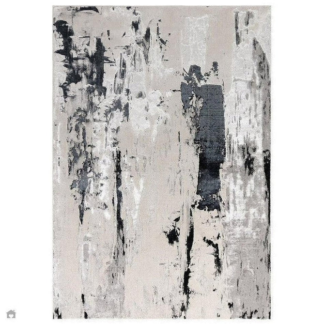 Aurora AU10 Glacier Modern Abstract Distressed Marbled Metallic Shimmer Textured High-Density Soft Smooth Low Profile Polyblend Short-Pile Silver/Grey/Black/Charcoal/Cream Rug-Asiatic Carpets-Rug Love - The Most Loved Rug Store