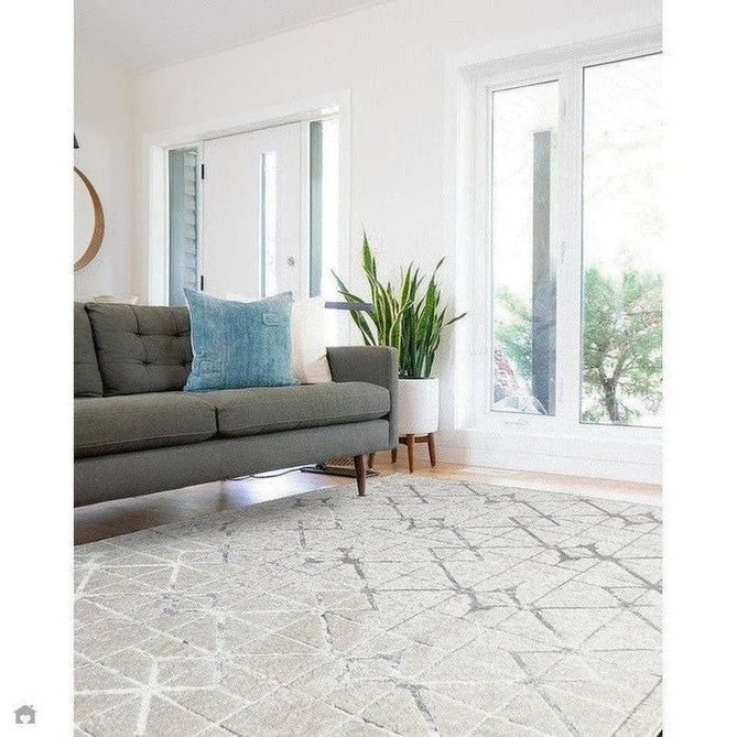Aurora AU11 Lattice Modern Geometric Distressed Metallic Shimmer Textured High-Density Soft Smooth Low Profile Polyblend Short-Pile Beige/Silver/Grey/Ivory Rug-Asiatic Carpets-Rug Love - The Most Loved Rug Store