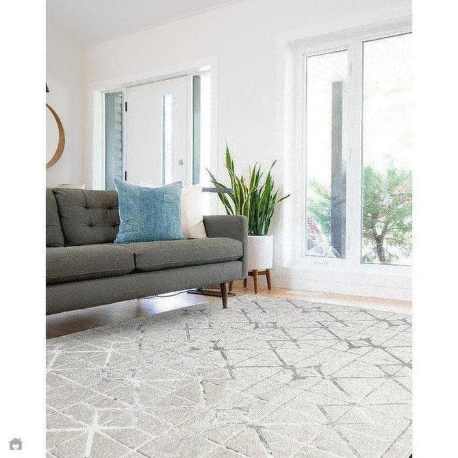 Aurora AU11 Lattice Modern Geometric Distressed Metallic Shimmer Textured High-Density Soft Smooth Low Profile Polyblend Short-Pile Beige/Silver/Grey/Ivory Rug-Asiatic Carpets-Rug Love - The Most Loved Rug Store