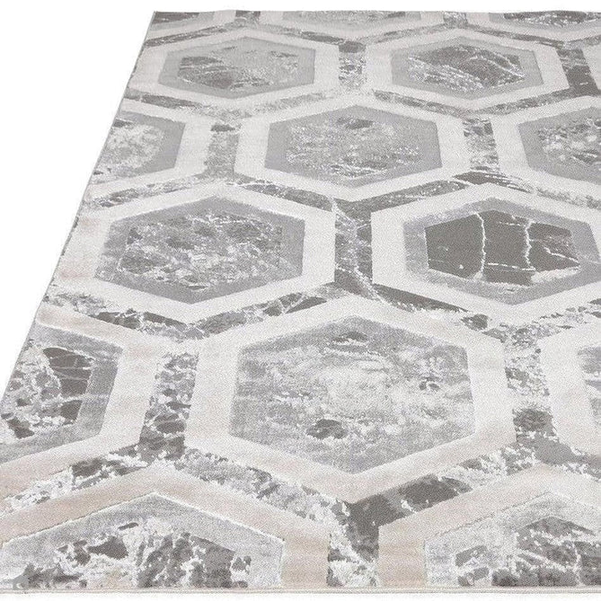 Aurora AU12 Crystal Modern Geometric Hexagonal Distressed Metallic Shimmer Textured High-Density Soft Smooth Low Profile Polyblend Short-Pile Silver/Grey/Beige/Ivory/Charcoal Grey Rug-Asiatic Carpets-Rug Love - The Most Loved Rug Store