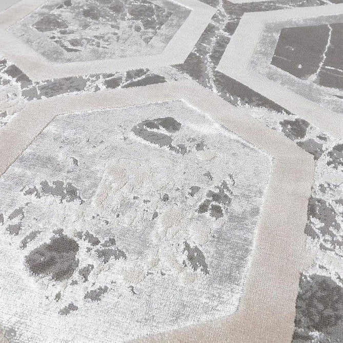 Aurora AU12 Crystal Modern Geometric Hexagonal Distressed Metallic Shimmer Textured High-Density Soft Smooth Low Profile Polyblend Short-Pile Silver/Grey/Beige/Ivory/Charcoal Grey Rug-Asiatic Carpets-Rug Love - The Most Loved Rug Store