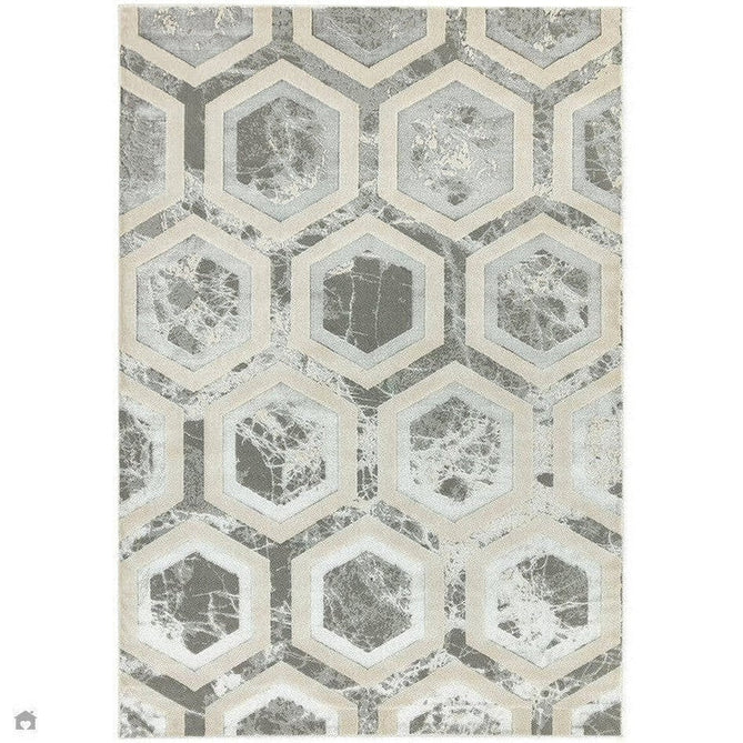Aurora AU12 Crystal Modern Geometric Hexagonal Distressed Metallic Shimmer Textured High-Density Soft Smooth Low Profile Polyblend Short-Pile Silver/Grey/Beige/Ivory/Charcoal Grey Rug-Asiatic Carpets-Rug Love - The Most Loved Rug Store