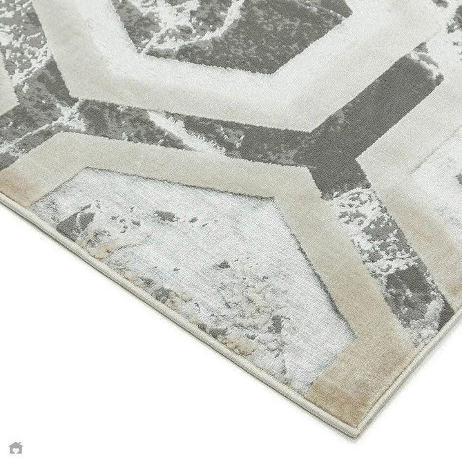 Aurora AU12 Crystal Modern Geometric Hexagonal Distressed Metallic Shimmer Textured High-Density Soft Smooth Low Profile Polyblend Short-Pile Silver/Grey/Beige/Ivory/Charcoal Grey Rug-Asiatic Carpets-Rug Love - The Most Loved Rug Store