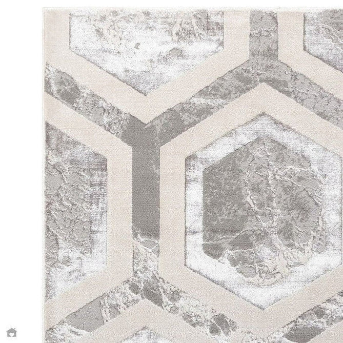 Aurora AU12 Crystal Modern Geometric Hexagonal Distressed Metallic Shimmer Textured High-Density Soft Smooth Low Profile Polyblend Short-Pile Silver/Grey/Beige/Ivory/Charcoal Grey Rug-Asiatic Carpets-Rug Love - The Most Loved Rug Store