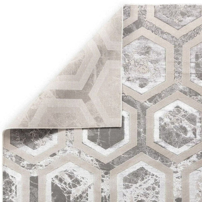 Aurora AU12 Crystal Modern Geometric Hexagonal Distressed Metallic Shimmer Textured High-Density Soft Smooth Low Profile Polyblend Short-Pile Silver/Grey/Beige/Ivory/Charcoal Grey Rug-Asiatic Carpets-Rug Love - The Most Loved Rug Store