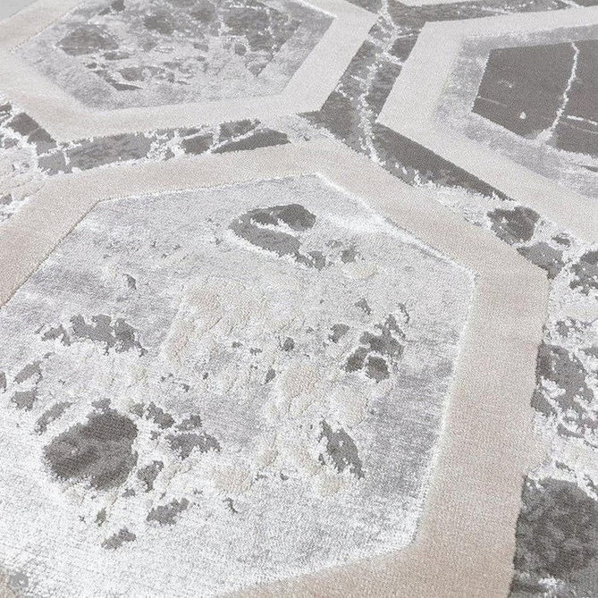Aurora AU12 Crystal Modern Geometric Hexagonal Distressed Metallic Shimmer Textured High-Density Soft Smooth Low Profile Polyblend Short-Pile Silver/Grey/Beige/Ivory/Charcoal Grey Rug-Asiatic Carpets-Rug Love - The Most Loved Rug Store