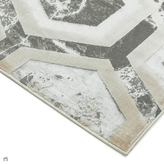 Aurora AU12 Crystal Modern Geometric Hexagonal Distressed Metallic Shimmer Textured High-Density Soft Smooth Low Profile Polyblend Short-Pile Silver/Grey/Beige/Ivory/Charcoal Grey Rug-Asiatic Carpets-Rug Love - The Most Loved Rug Store