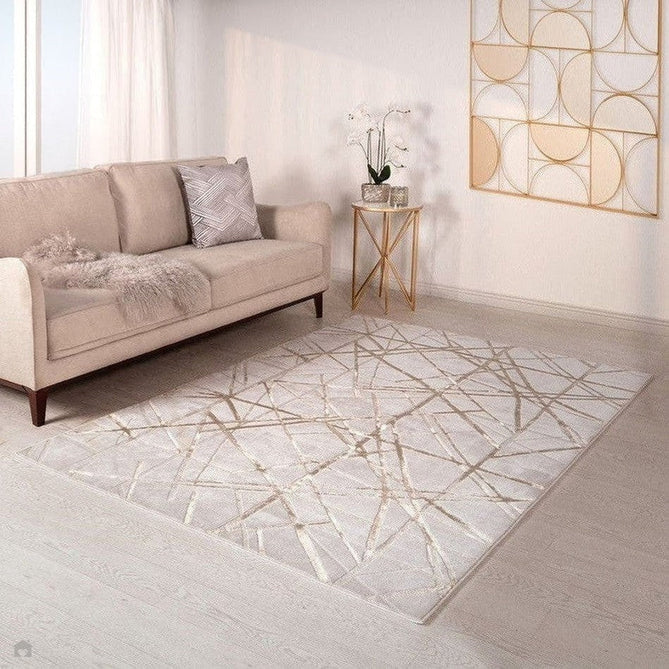 Aurora AU13 Mica Modern Geometric Distressed Metallic Shimmer Textured High-Density Soft Smooth Low Profile Polyblend Short-Pile Beige/Brown/Champagne/Taupe Rug-Asiatic Carpets-Rug Love - The Most Loved Rug Store