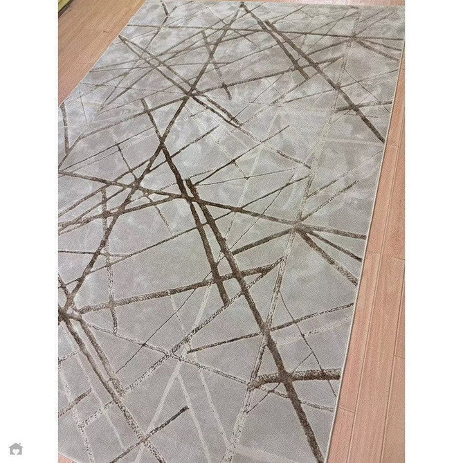 Aurora AU13 Mica Modern Geometric Distressed Metallic Shimmer Textured High-Density Soft Smooth Low Profile Polyblend Short-Pile Beige/Brown/Champagne/Taupe Rug-Asiatic Carpets-Rug Love - The Most Loved Rug Store