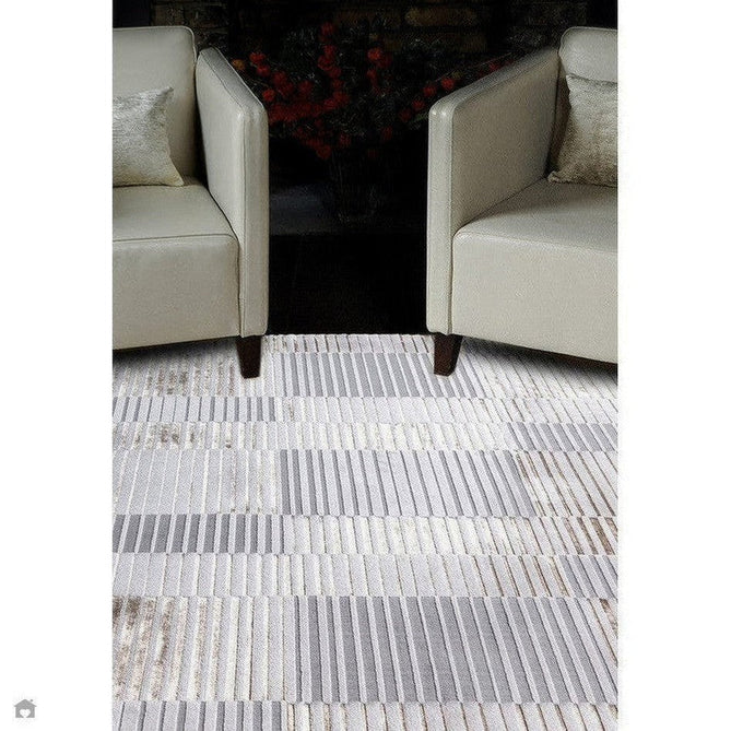 Aurora AU14 Ripple Modern Geometric Linear Distressed Metallic Shimmer Textured High-Density Soft Smooth Low Profile Polyblend Short-Pile Beige/Silver/Gold/Bronze/Champagne Rug-Asiatic Carpets-Rug Love - The Most Loved Rug Store