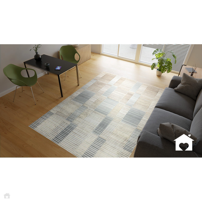 Aurora AU14 Ripple Modern Geometric Linear Distressed Metallic Shimmer Textured High-Density Soft Smooth Low Profile Polyblend Short-Pile Beige/Silver/Gold/Bronze/Champagne Rug-Asiatic Carpets-Rug Love - The Most Loved Rug Store