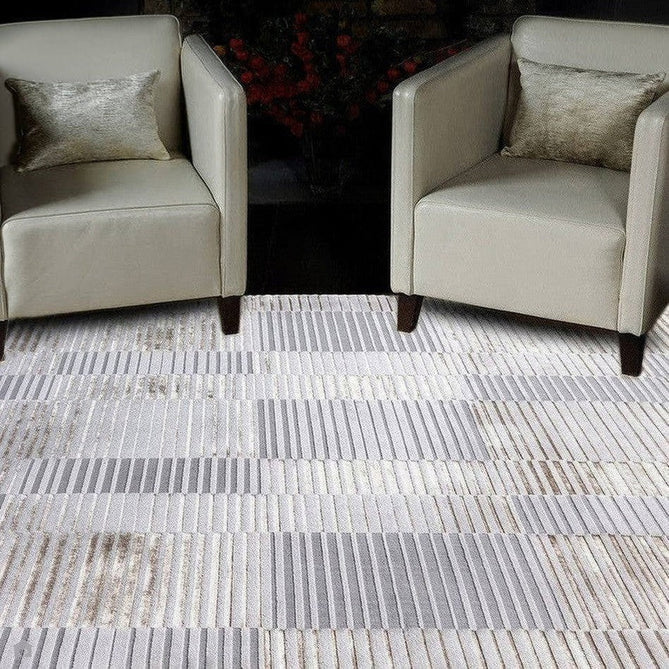 Aurora AU14 Ripple Modern Geometric Linear Distressed Metallic Shimmer Textured High-Density Soft Smooth Low Profile Polyblend Short-Pile Beige/Silver/Gold/Bronze/Champagne Rug-Asiatic Carpets-Rug Love - The Most Loved Rug Store