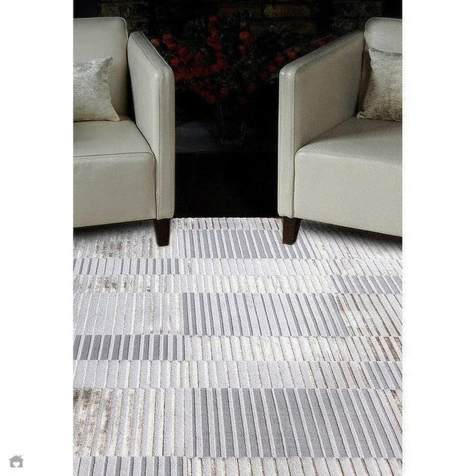 Aurora AU14 Ripple Modern Geometric Linear Distressed Metallic Shimmer Textured High-Density Soft Smooth Low Profile Polyblend Short-Pile Beige/Silver/Gold/Bronze/Champagne Rug-Asiatic Carpets-Rug Love - The Most Loved Rug Store