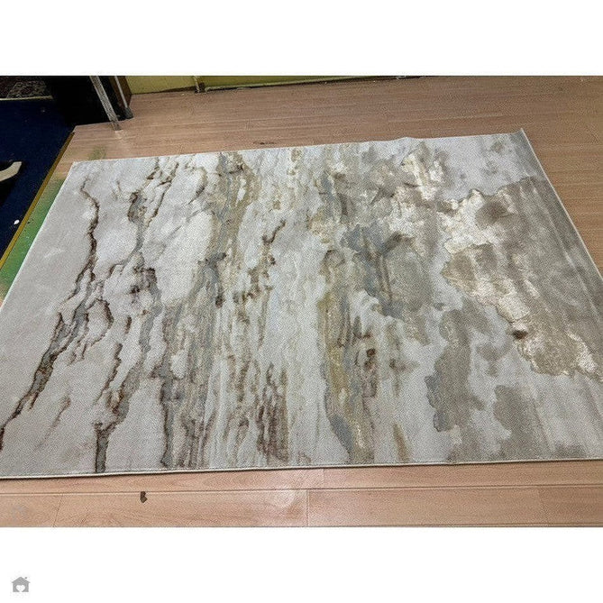 Aurora AU17 Linea Modern Abstract Distressed Marbled Metallic Shimmer Textured High-Density Soft Smooth Low Profile Polyblend Short-Pile Beige/Bronze/Brown/Champagne/Grey Runner