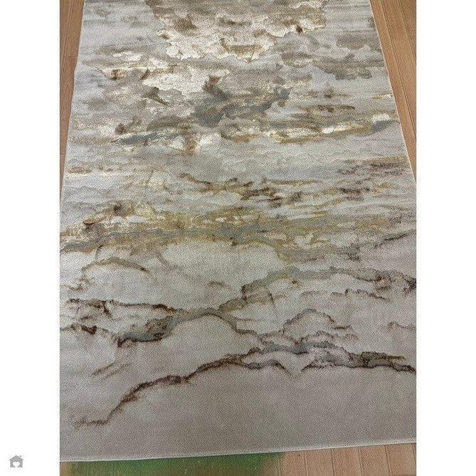 Aurora AU17 Linea Modern Abstract Distressed Marbled Metallic Shimmer Textured High-Density Soft Smooth Low Profile Polyblend Short-Pile Beige/Bronze/Brown/Champagne/Grey Runner