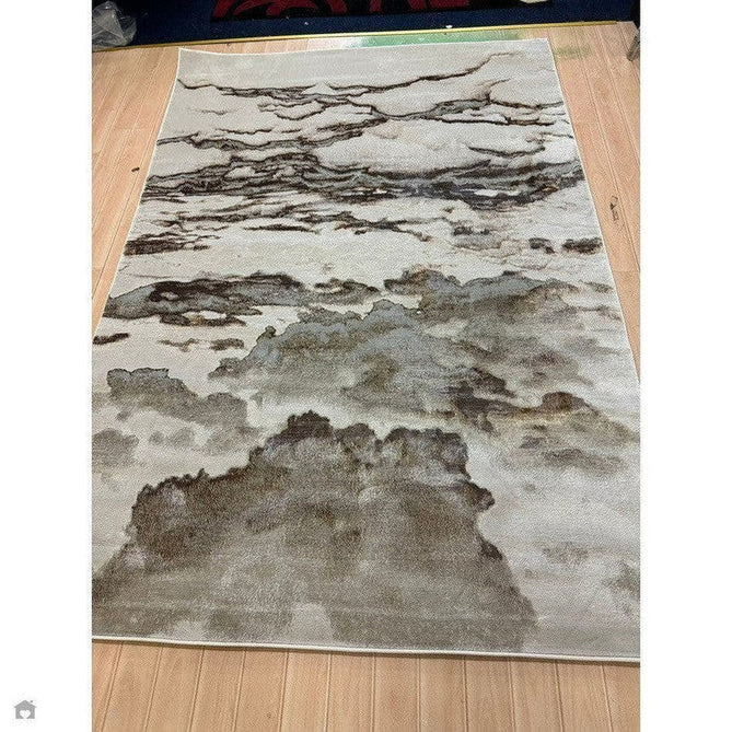 Aurora AU17 Linea Modern Abstract Distressed Marbled Metallic Shimmer Textured High-Density Soft Smooth Low Profile Polyblend Short-Pile Beige/Bronze/Brown/Champagne/Grey Runner