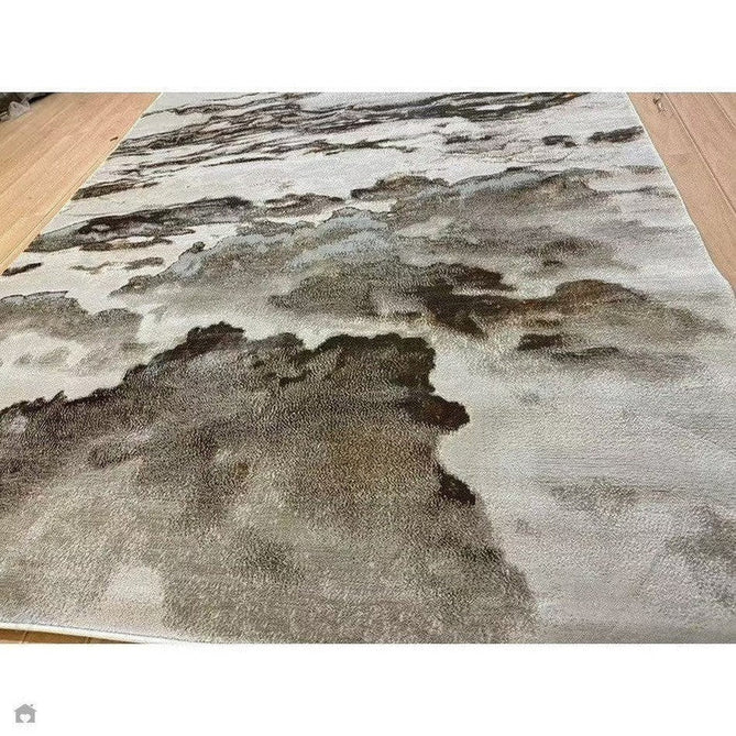 Aurora AU17 Linea Modern Abstract Distressed Marbled Metallic Shimmer Textured High-Density Soft Smooth Low Profile Polyblend Short-Pile Beige/Bronze/Brown/Champagne/Grey Runner