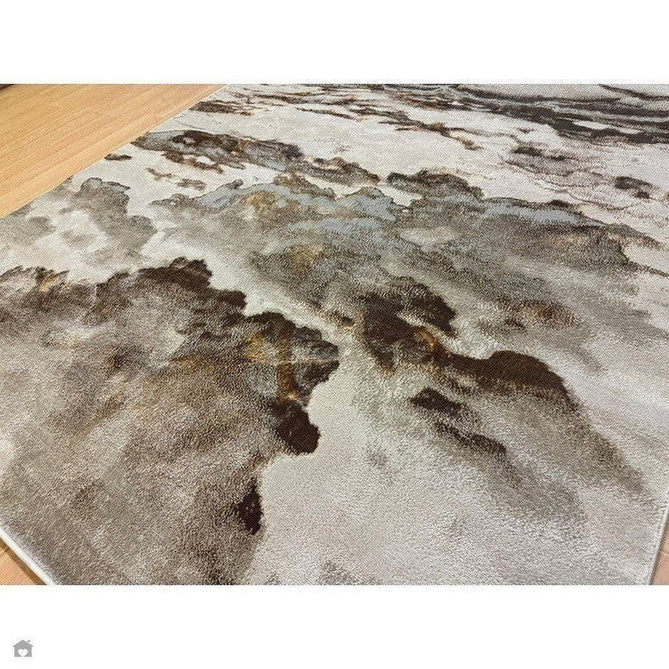 Aurora AU17 Linea Modern Abstract Distressed Marbled Metallic Shimmer Textured High-Density Soft Smooth Low Profile Polyblend Short-Pile Beige/Bronze/Brown/Champagne/Grey Runner