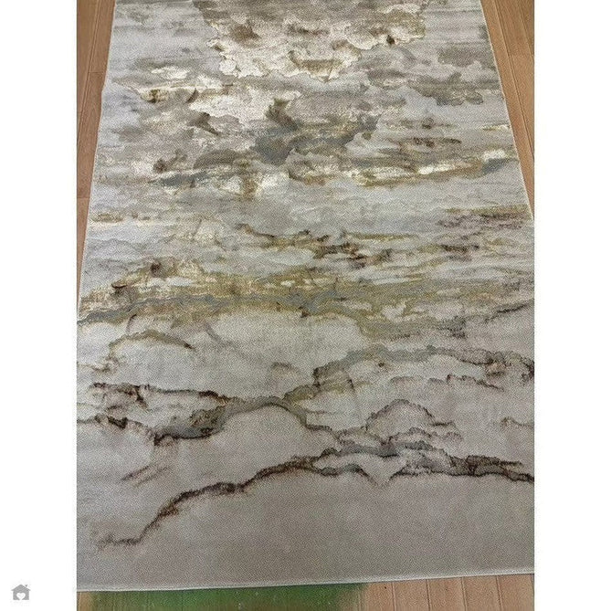 Aurora AU17 Linea Modern Abstract Distressed Marbled Metallic Shimmer Textured High-Density Soft Smooth Low Profile Polyblend Short-Pile Beige/Bronze/Brown/Champagne/Grey Rug-Asiatic Carpets-Rug Love - The Most Loved Rug Store