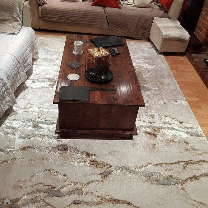 Aurora AU17 Linea Modern Abstract Distressed Marbled Metallic Shimmer Textured High-Density Soft Smooth Low Profile Polyblend Short-Pile Beige/Bronze/Brown/Champagne/Grey Rug-Asiatic Carpets-Rug Love - The Most Loved Rug Store
