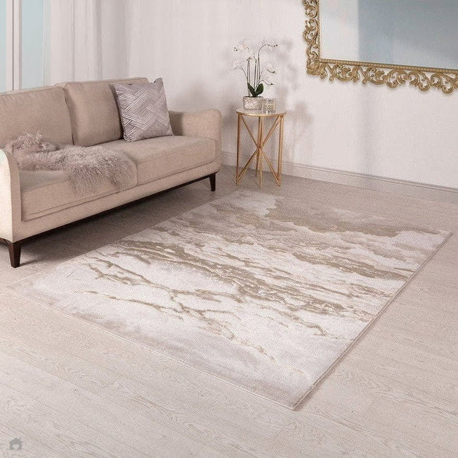Aurora AU17 Linea Modern Abstract Distressed Marbled Metallic Shimmer Textured High-Density Soft Smooth Low Profile Polyblend Short-Pile Beige/Bronze/Brown/Champagne/Grey Runner-Asiatic Carpets-Rug Love - The Most Loved Rug Store