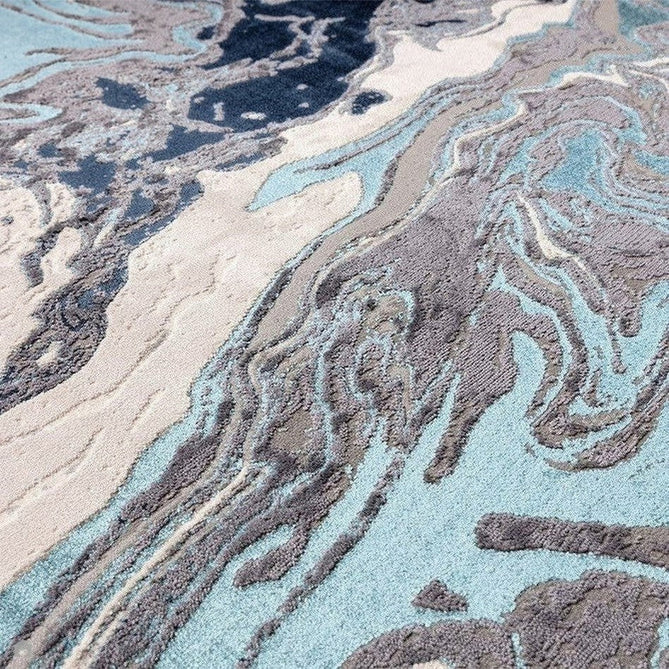 Aurora AU18 Ocean Modern Abstract Distressed Marbled Metallic Shimmer Textured High-Density Soft Smooth Low Profile Polyblend Short-Pile Cream/Navy Blue/Light Blue/Charcoal/Silver/Blue-Grey/Off White Rug-Asiatic Carpets-Rug Love - The Most Loved Rug Store