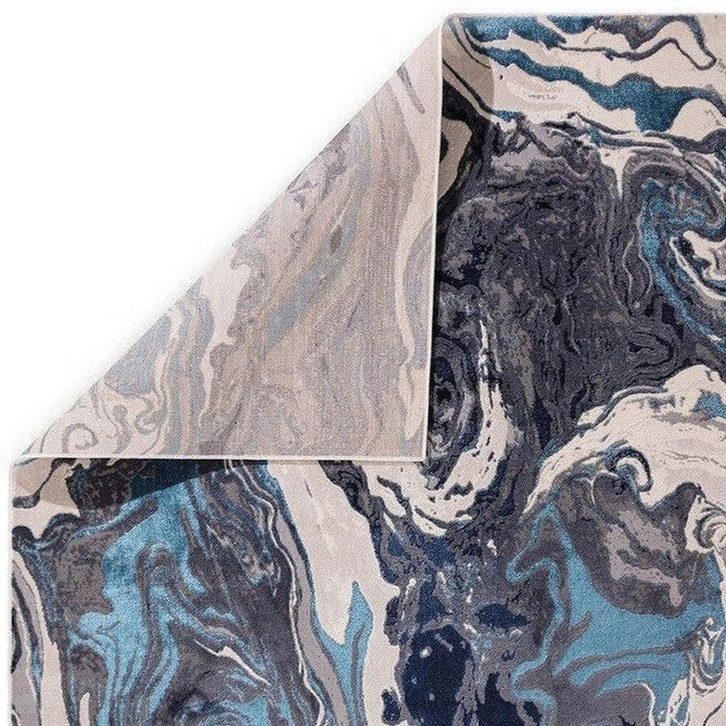 Aurora AU18 Ocean Modern Abstract Distressed Marbled Metallic Shimmer Textured High-Density Soft Smooth Low Profile Polyblend Short-Pile Cream/Navy Blue/Light Blue/Charcoal/Silver/Blue-Grey/Off White Rug-Asiatic Carpets-Rug Love - The Most Loved Rug Store
