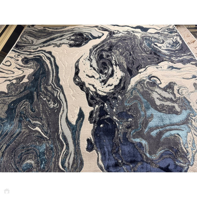 Aurora AU18 Ocean Modern Abstract Distressed Marbled Metallic Shimmer Textured High-Density Soft Smooth Low Profile Polyblend Short-Pile Cream/Navy Blue/Light Blue/Charcoal/Silver/Blue-Grey/Off White Rug-Asiatic Carpets-Rug Love - The Most Loved Rug Store