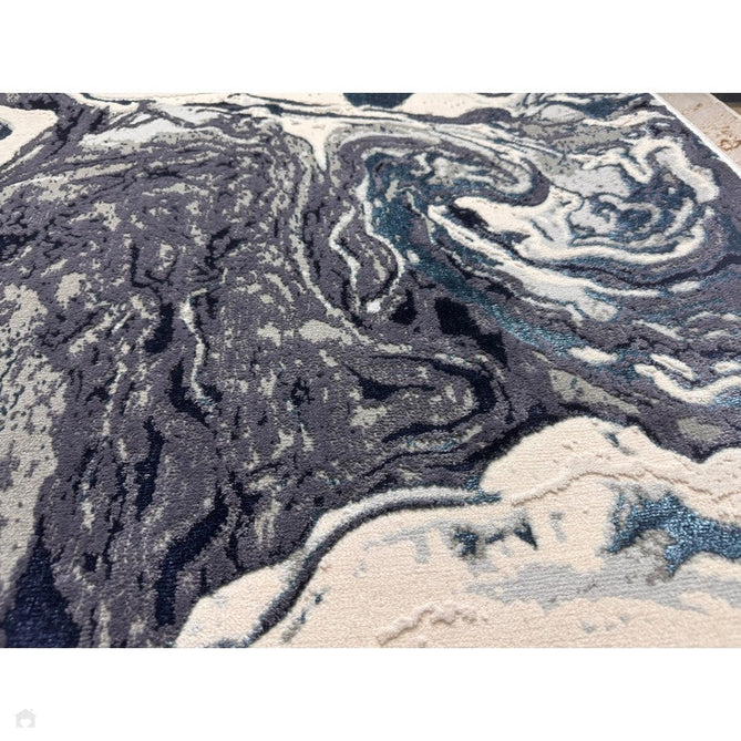 Aurora AU18 Ocean Modern Abstract Distressed Marbled Metallic Shimmer Textured High-Density Soft Smooth Low Profile Polyblend Short-Pile Cream/Navy Blue/Light Blue/Charcoal/Silver/Blue-Grey/Off White Rug-Asiatic Carpets-Rug Love - The Most Loved Rug Store