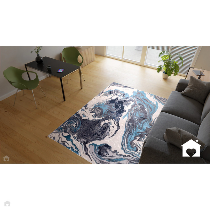 Aurora AU18 Ocean Modern Abstract Distressed Marbled Metallic Shimmer Textured High-Density Soft Smooth Low Profile Polyblend Short-Pile Cream/Navy Blue/Light Blue/Charcoal/Silver/Blue-Grey/Off White Rug-Asiatic Carpets-Rug Love - The Most Loved Rug Store