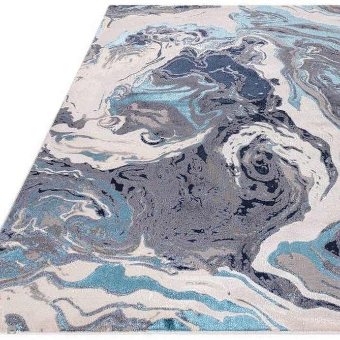 Aurora AU18 Ocean Modern Abstract Distressed Marbled Metallic Shimmer Textured High-Density Soft Smooth Low Profile Polyblend Short-Pile Cream/Navy Blue/Light Blue/Charcoal/Silver/Blue-Grey/Off White Rug-Asiatic Carpets-Rug Love - The Most Loved Rug Store