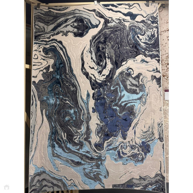 Aurora AU18 Ocean Modern Abstract Distressed Marbled Metallic Shimmer Textured High-Density Soft Smooth Low Profile Polyblend Short-Pile Cream/Navy Blue/Light Blue/Charcoal/Silver/Blue-Grey/Off White Rug-Asiatic Carpets-Rug Love - The Most Loved Rug Store