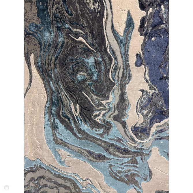 Aurora AU18 Ocean Modern Abstract Distressed Marbled Metallic Shimmer Textured High-Density Soft Smooth Low Profile Polyblend Short-Pile Cream/Navy Blue/Light Blue/Charcoal/Silver/Blue-Grey/Off White Rug-Asiatic Carpets-Rug Love - The Most Loved Rug Store