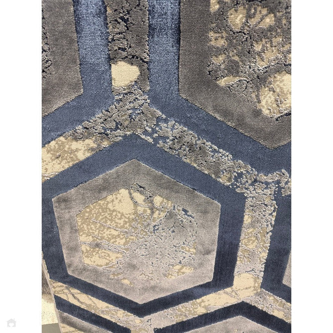 Aurora AU19 Hexagon Modern Abstract Distressed Marbled Metallic Shimmer Textured High-Density Soft Smooth Low Profile Short-Pile Navy Blue/Blue/Charcoal/Silver Rug-Asiatic Carpets-Rug Love - The Most Loved Rug Store