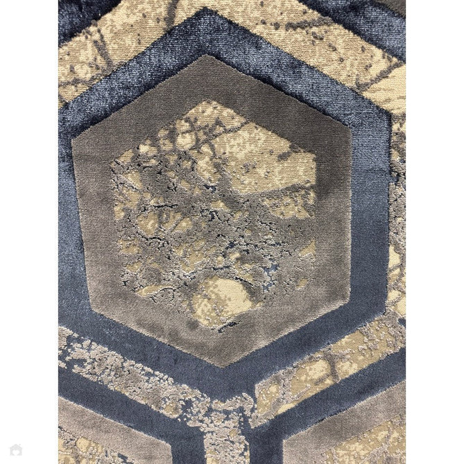 Aurora AU19 Hexagon Modern Abstract Distressed Marbled Metallic Shimmer Textured High-Density Soft Smooth Low Profile Short-Pile Navy Blue/Blue/Charcoal/Silver Rug-Asiatic Carpets-Rug Love - The Most Loved Rug Store